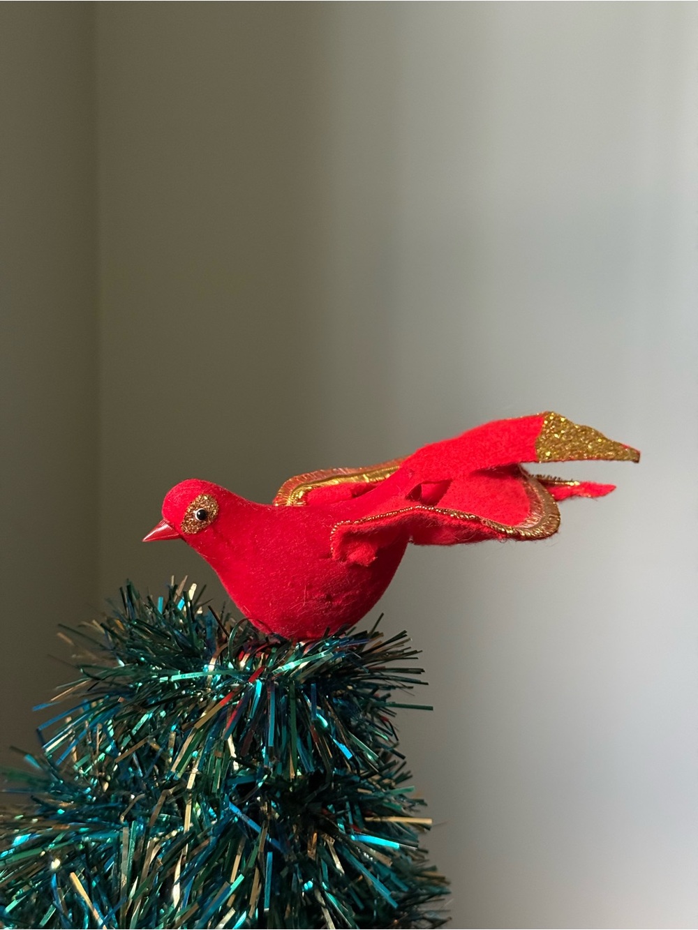 Vintage Glittery Red Flocked Felt Clip-On Christmas Tree Ornament Made in Japan